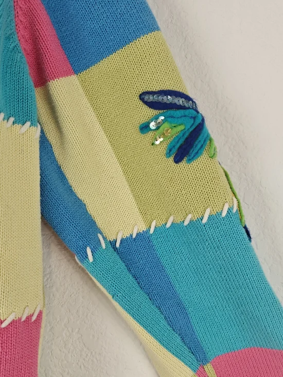 VTG Christina Rotelli Patchwork Bird Cardigan Embroidered Cottagecore M/L - Picture 9 of 13